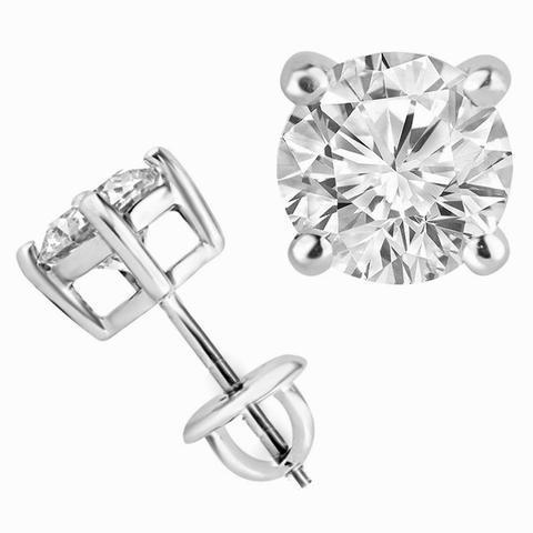 White Gold 14K 1.80 Carats Round Natural Diamond Stud Fine Earring Women