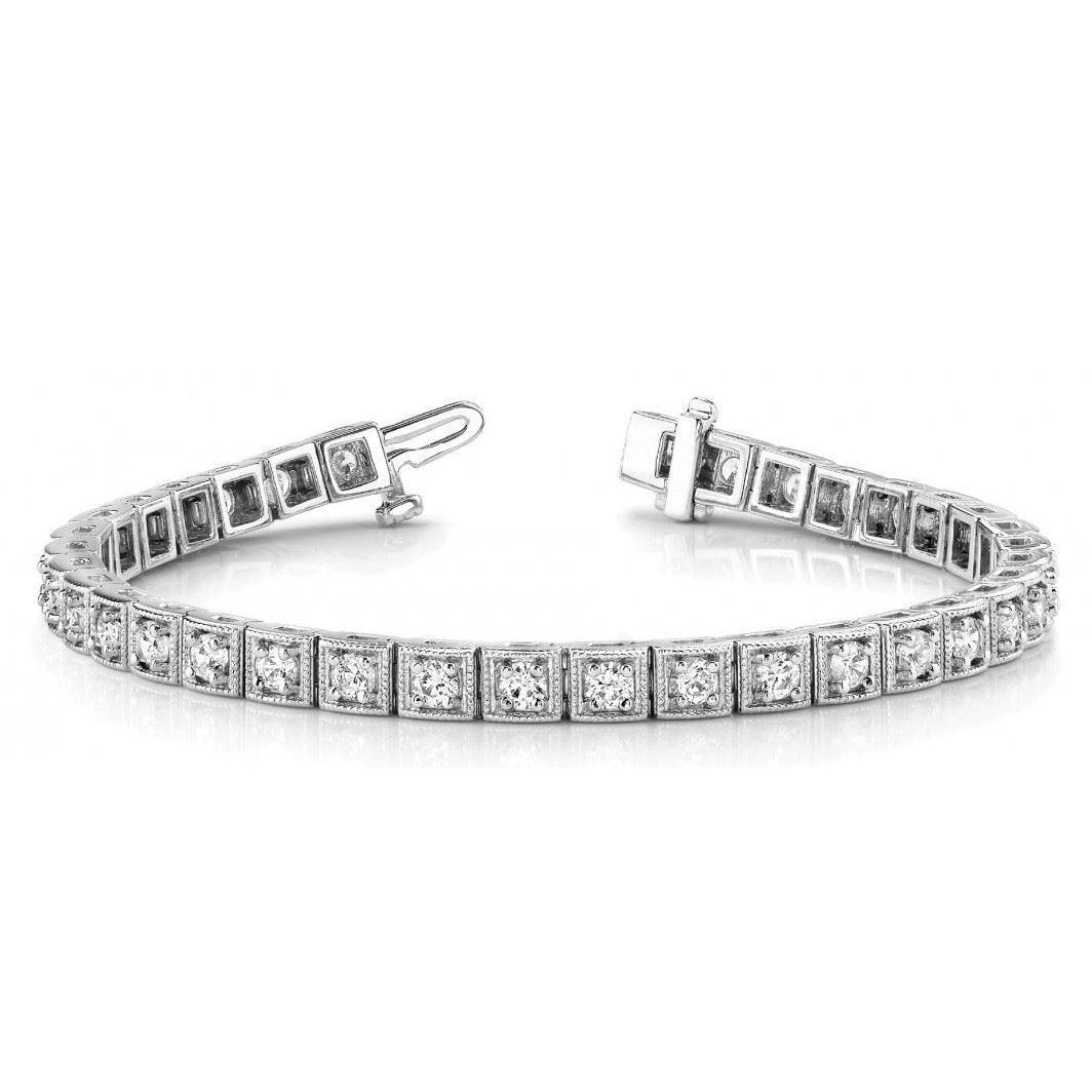 White Gold 14K 7 Carats Round Real Diamond Tennis Bracelet Fine Jewelry