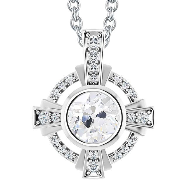 White Gold 14K Bezel Real Diamond Pendant Slide Round Cut Old Cut 4 Carats