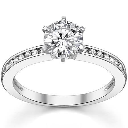 White Gold 14K Brilliant Cut 1.60 Carats Real Diamonds Engagement Ring New - Solitaire Ring with Accents-harrychadent.ca