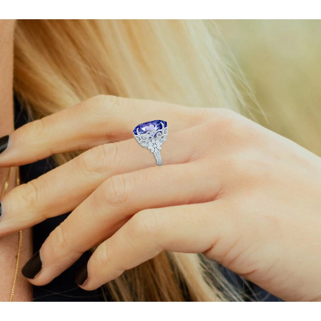 White Gold 14K Cushion Ceylon Sapphire Natural Earth Mined Diamond ( Not Lab Grown ) 6 Carats Ring