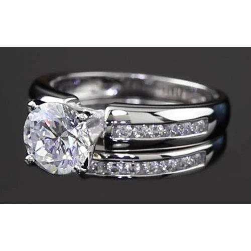 White Gold 14K Engagement Ring Set Round Genuine Diamond 4 Prong