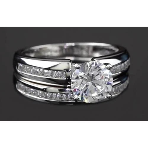 White Gold 14K Engagement Ring Set Round Genuine Diamond