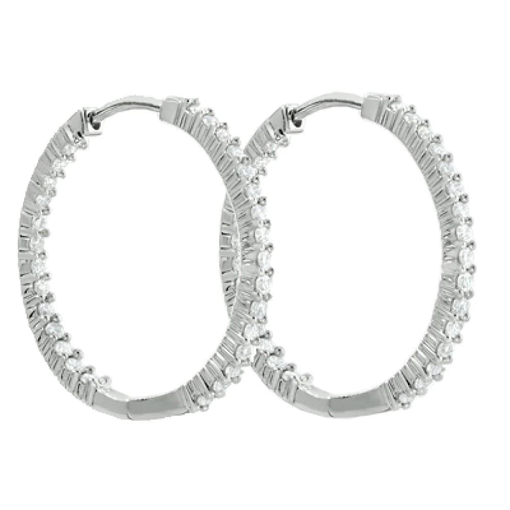 White Gold 14K F Vvs1 Round Cut 2.90 Ct Real Diamonds Lady Hoop Earrings