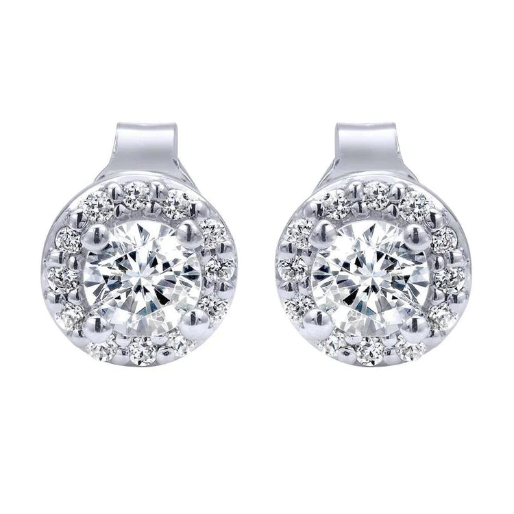White Gold 14K Prong Set 3.70 Carats Genuine Diamonds Lady Studs Earrings Halo