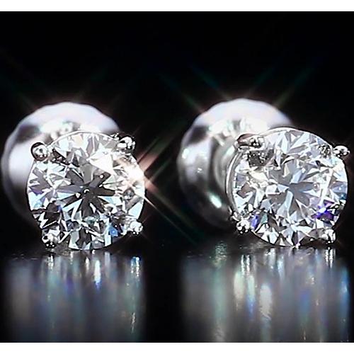 14K Stud Earrings 2 Carats Round Cut Real Diamonds