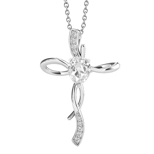 White Gold Cross Real Diamond Pendant Round & Pear Cut Old Miner 2 Carats
