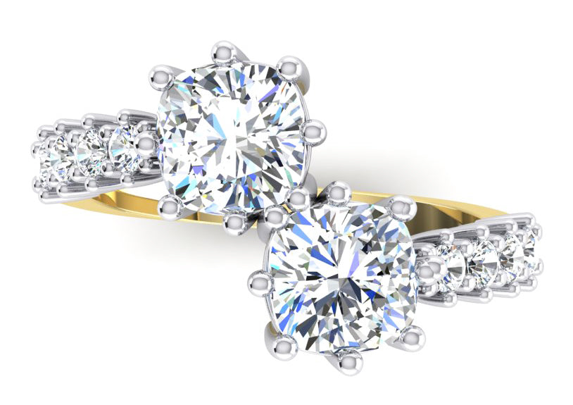 White Gold Double Cushion Cut Diamond Ring 3.30 Carats 14K