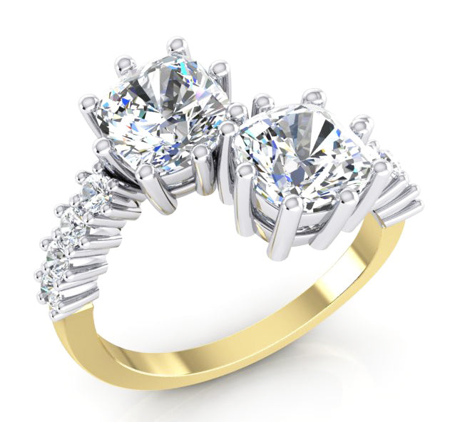 White Gold Double Cushion Cut Diamond Ring 3.30 Carats 14K