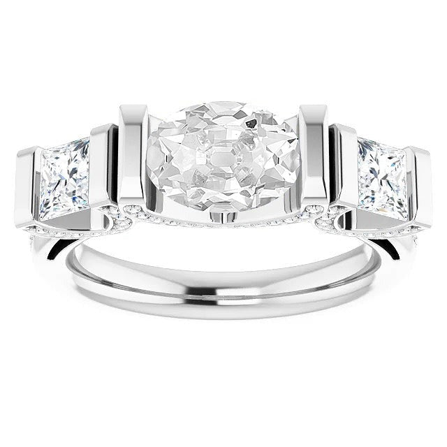 White Gold Engagement Real Oval Diamond Ring Bar Set 10.75 Carats