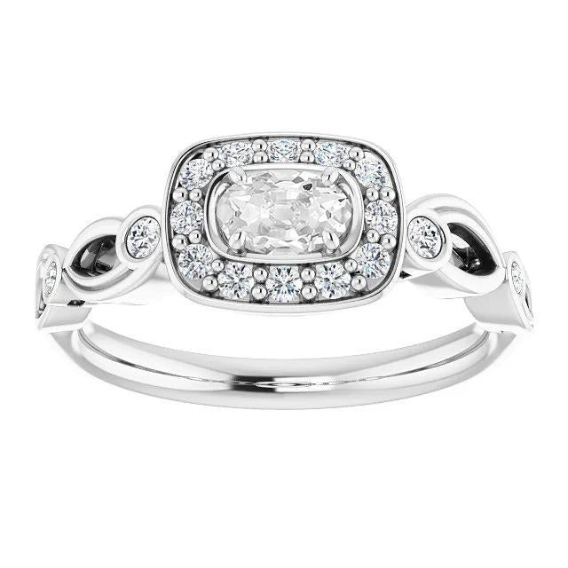 White Gold Halo Oval Old Cut & Black Genuine Diamond Ring Bezel Set 4 Carats