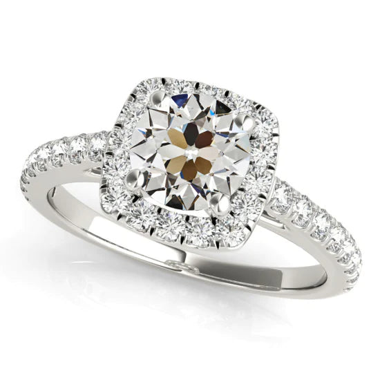 White Gold Halo Ring Old Mine Cut Real Diamond Jewelry 4.50 Carats