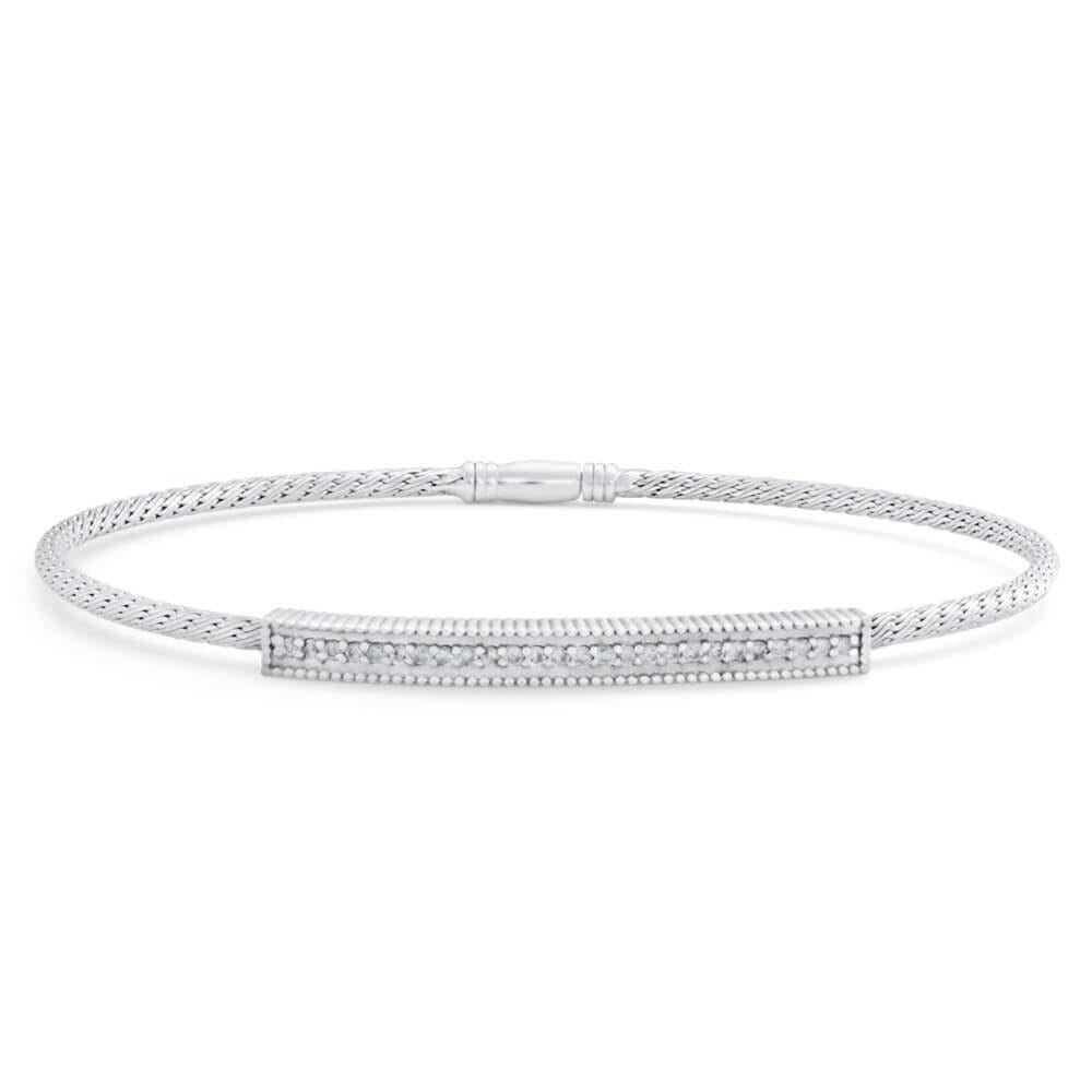 White Gold Ladies Bangle 2 Carats Genuine Small Round Diamonds