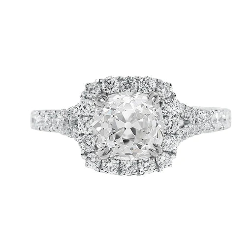 White Gold Old Cut Cushion Real Diamond Round Halo Ring 5 Carats Jewelry