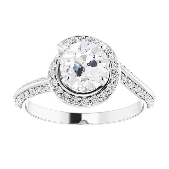 White Gold Old Cut Real Diamond Halo Ring Prong Set Jewelry 5.25 Carats