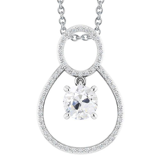 White Gold Old Miner Genuine Diamond Pendant With Chain 3 Carats Prong Set