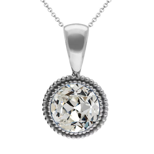 Brilliant Diamond Old Mine Cut Pendant Necklace in 14 Karat White Gold – main view