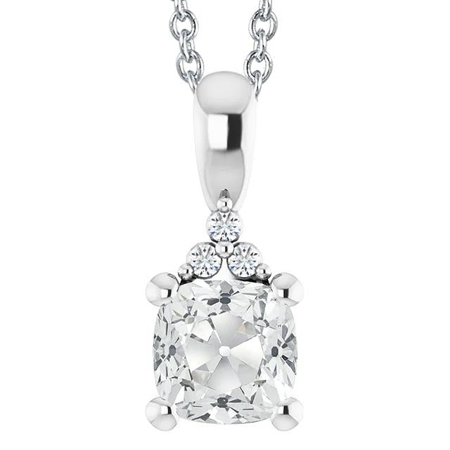 White Gold Real Diamond Pendant Cushion Old Miner 5.50 Carats With Chain