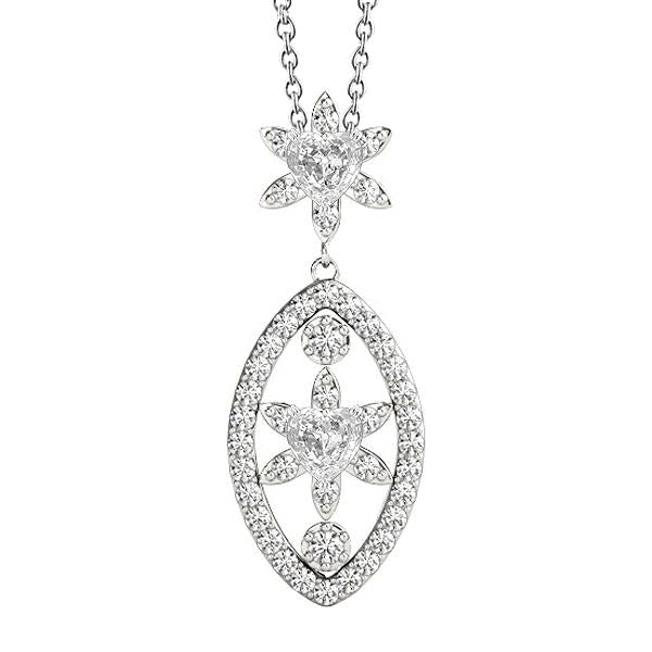 White Gold Real Diamond Pendant With Chain Round & Heart Old Mine 4 Carats