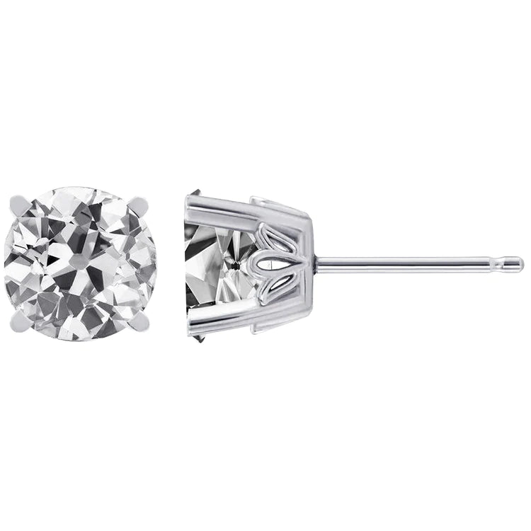 White Gold Real Diamond Studs Old Miner Women’s Earrings 4 Carats