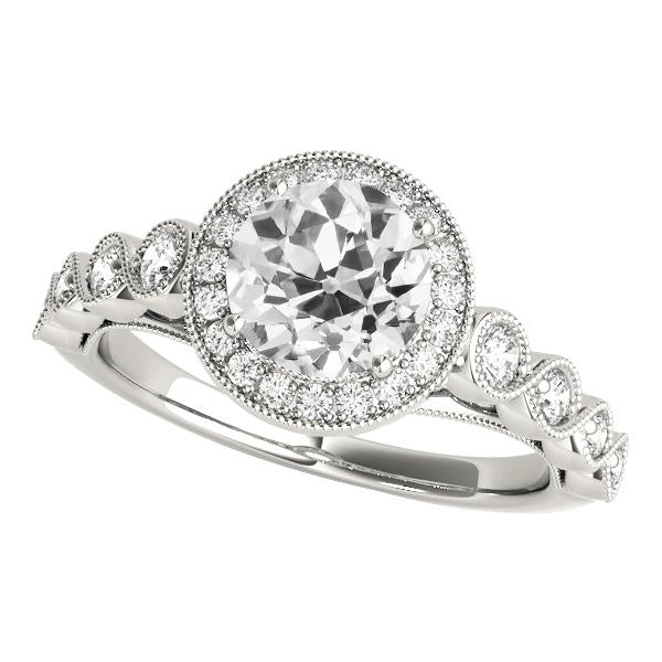 White Gold Round Halo Ring Old Miner Natural Diamonds Milgrain 14K 3.50 Carats