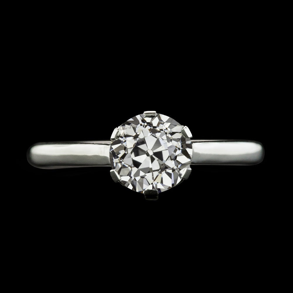 White Gold Solitaire Ring Round Old Mine Cut Real Diamond 2 Carats - Solitaire Ring-harrychadent.ca