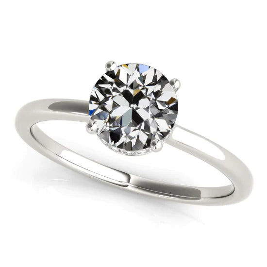 White Gold Solitaire Ring Round Old Miner Real Diamond 2 Carats Jewelry