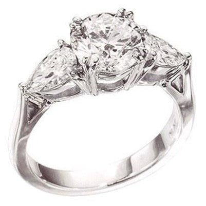 White Gold 14K Round And Pear 4.50 Carats Real Diamond Three Stone Ring - Three Stone Ring-harrychadent.ca