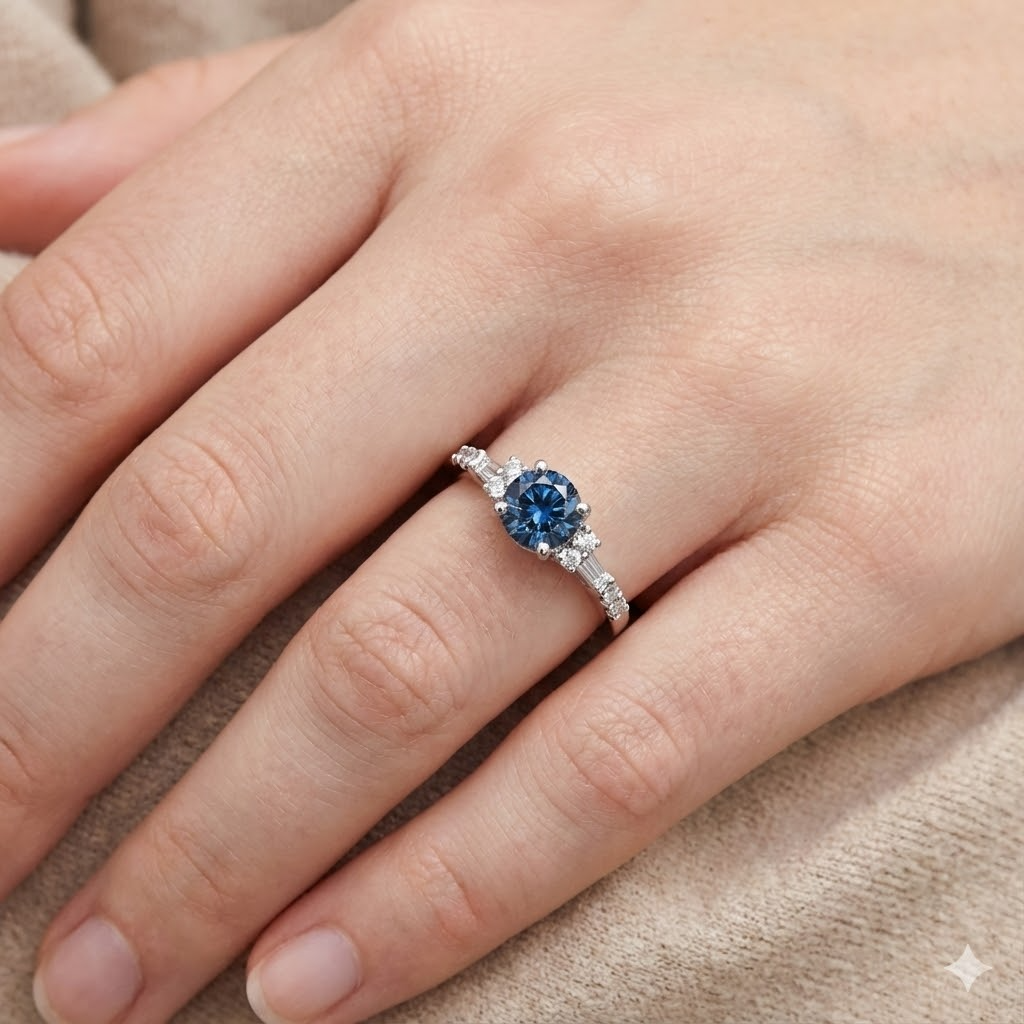 White Gold 1 Carat Blue White Natural Earth Mined Diamonds Engagement Ring