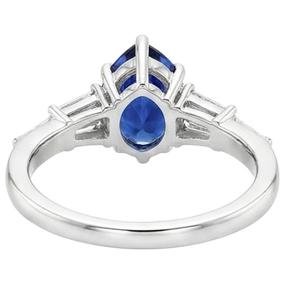 Women Blue Sapphire Ring With Baguette Natural Earth Mined Diamond ( Not Lab Grown ) Accents 4 Carats