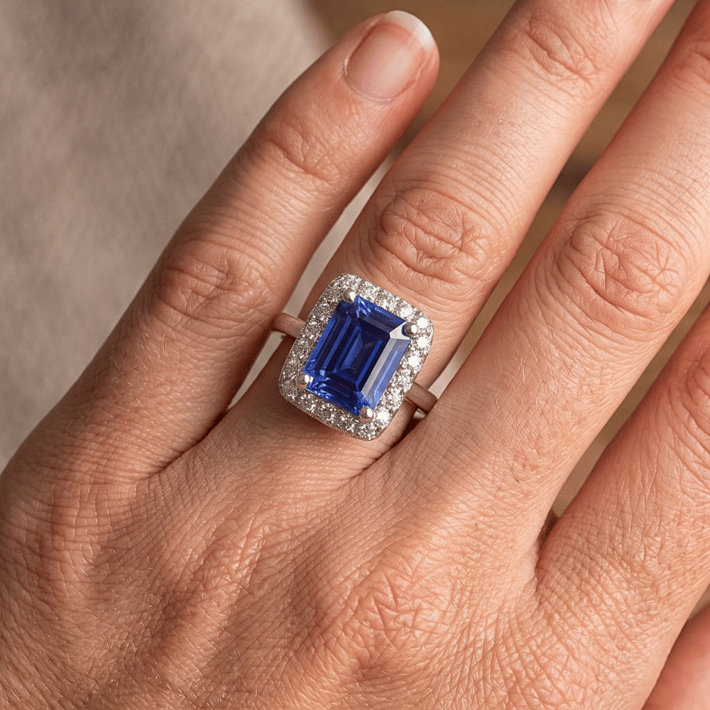 Women Engagement Ring Emerald Sri Lankan Sapphire & Natural Earth Mined Diamond ( Not Lab Grown ) 4 Carats