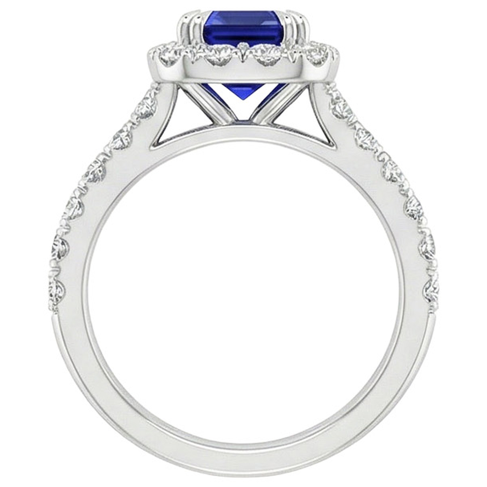 Women Halo Ring Emerald Sri Lankan Sapphire & Natural Earth Mined Diamond ( Not Lab Grown ) 5 Carats