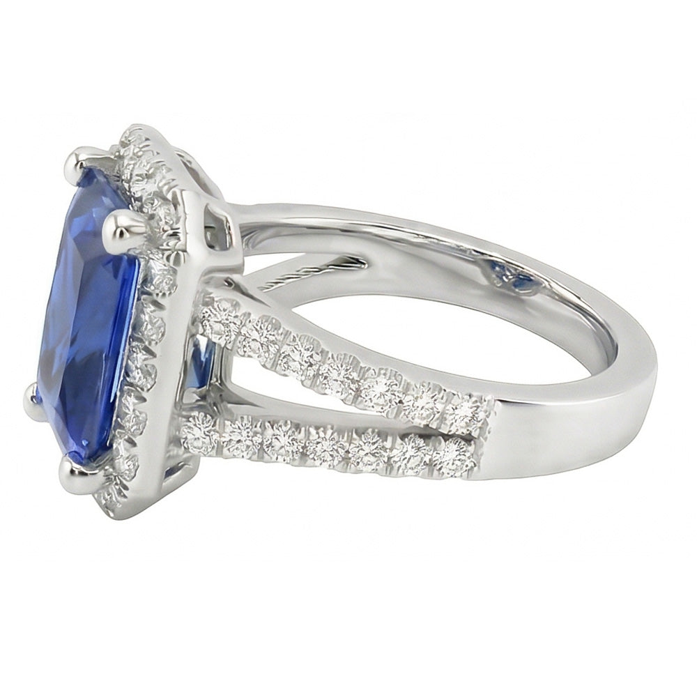 Women Halo Ring Round Natural Earth Mined Diamond ( Not Lab Grown ) Radiant Cut Sapphire Jewelry 3.50 Carats