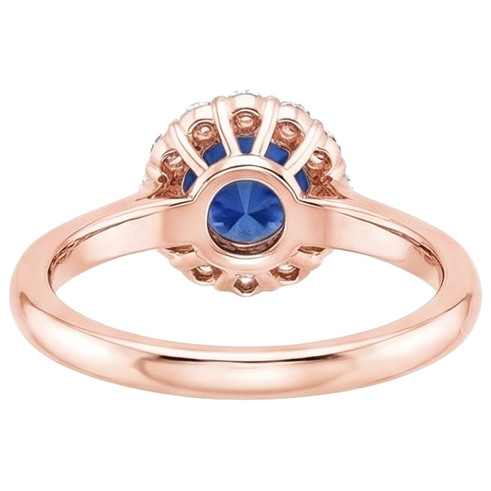 Women Natural Earth Mined Diamond ( Not Lab Grown ) Halo Ring Flower Style Blue Sapphire 3 Carats Rose Gold