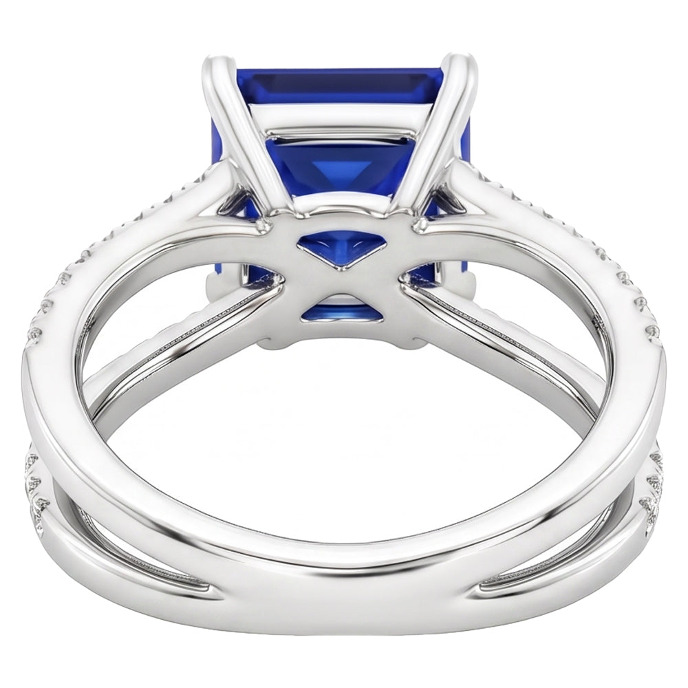 Women Natural Earth Mined Diamond ( Not Lab Grown ) Engagement Ring 6.25 Carat Blue Sapphire Princess Center