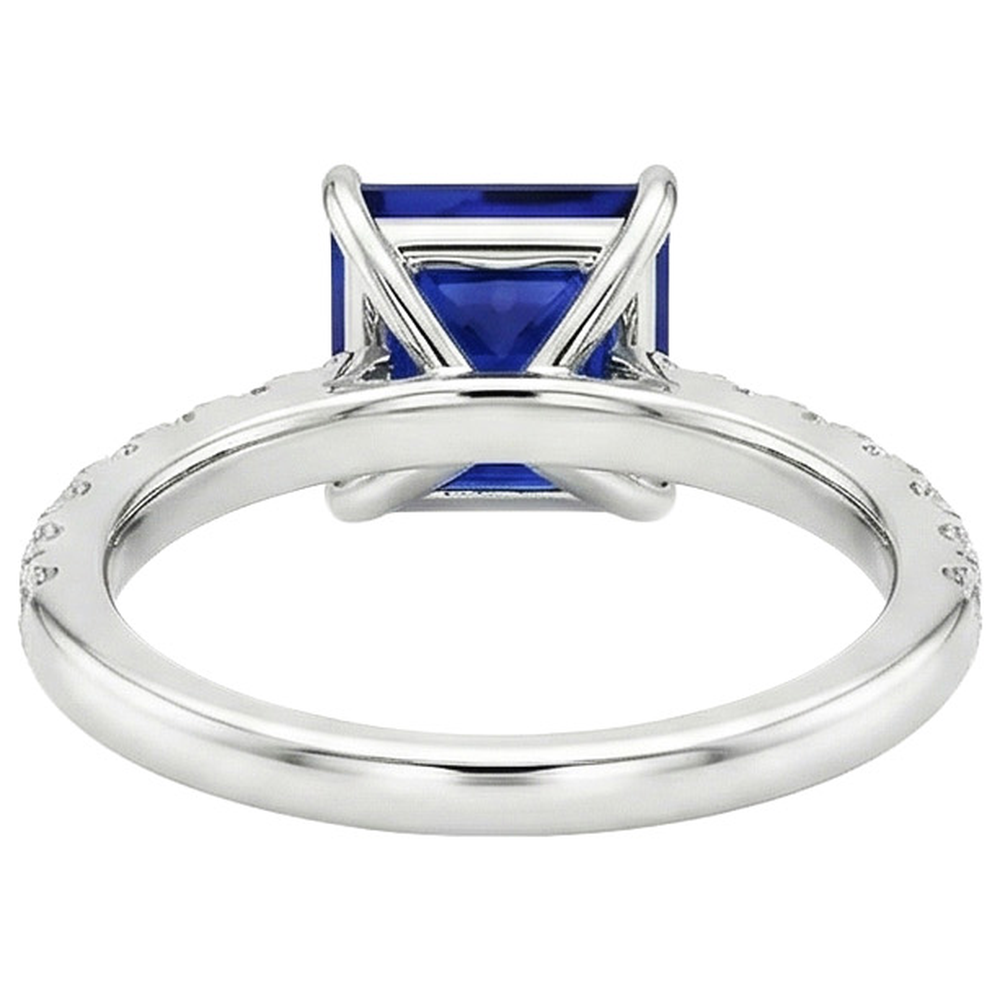 Women Solitaire Accent Ring Blue Sapphire and Natural Earth Mined Diamond ( Not Lab Grown ) 5.5 Carat