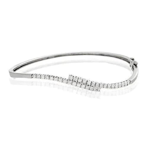 Women Bangle 1.60 Carats Round Cut Real Diamonds White Gold 14K