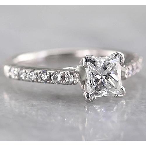 Women Princess Real Diamond Engagement Ring 1.50 Carats White Gold