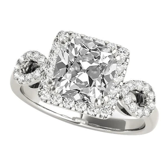 Women Ring Halo Cushion Old Miner & Round Natural Diamond Split Shank 9 Carats