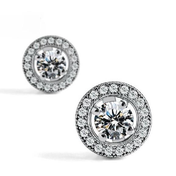 Women Round Halo Natural Diamond Stud Earring White Gold Jewelry 1.98 Carats