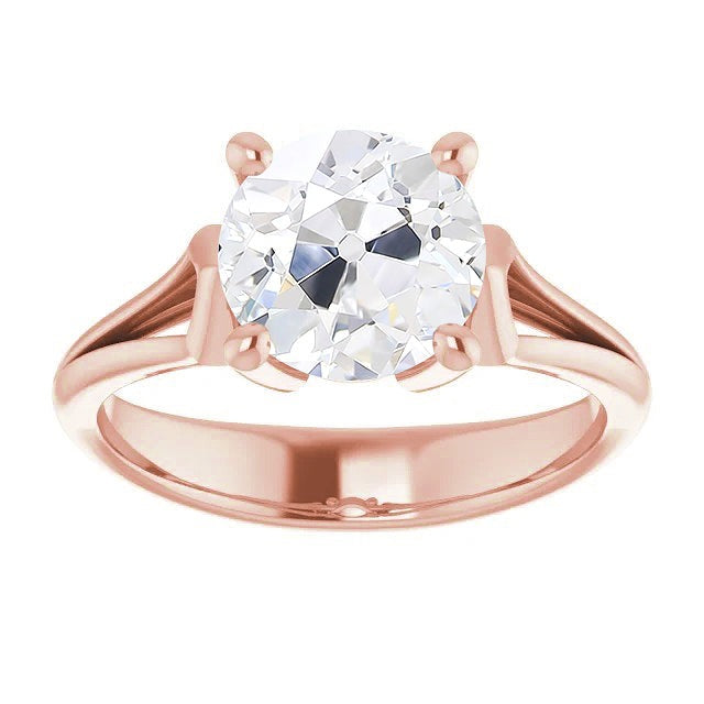 Women Solitaire Ring Round Old Miner Real Diamond Prong Set 3.50 Carats