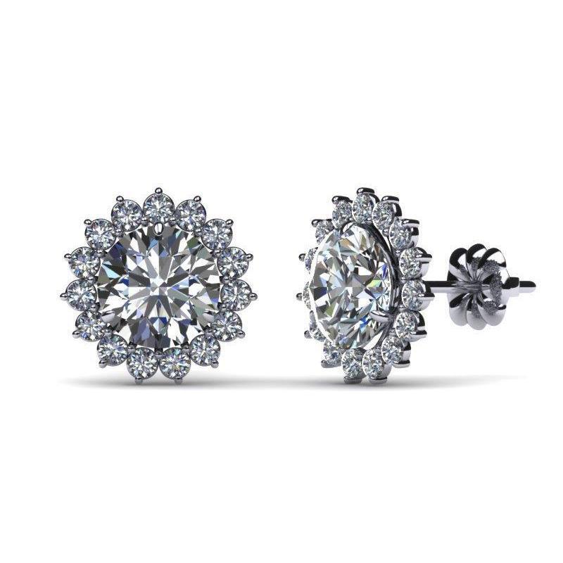 Women Stud Earring 2.60 Ct. Round Cut Halo Natural Diamond Solid White Gold
