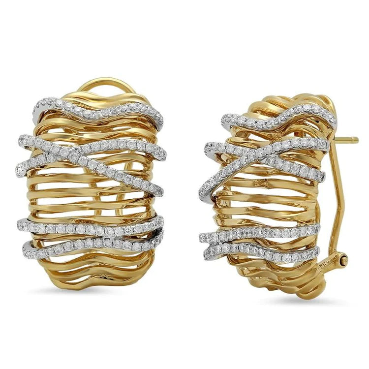 Women Stud Earrings 1 Carat Round Genuine Diamonds Two Tone Gold