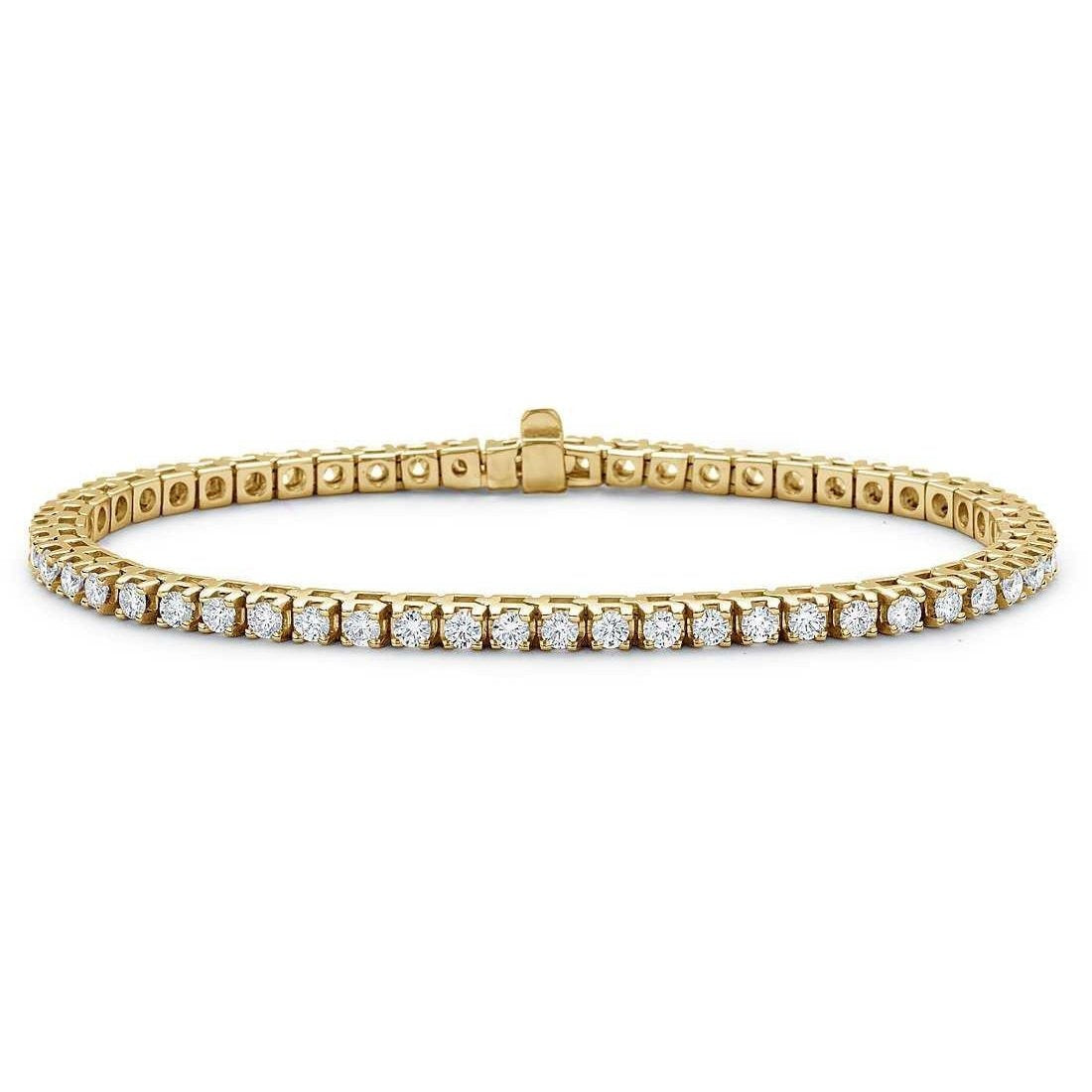Women Tennis Bracelet 6.50 Carats Genuine Round Diamonds Yellow Gold 14K