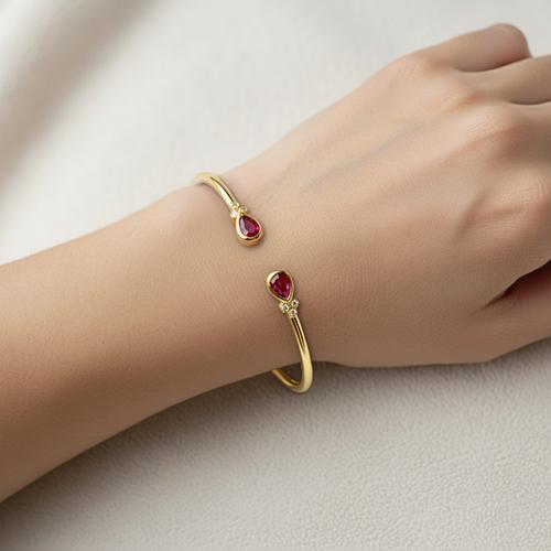 Women Ruby Natural Earth Mined Diamond Bangle 2.30 Carats Yellow Gold 14K