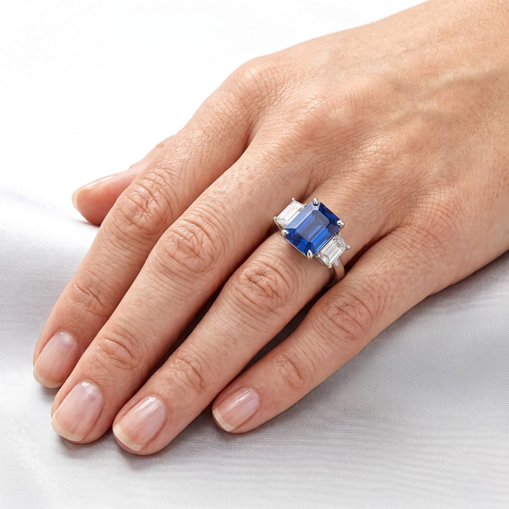 Women's Gold Gemstone Ring Emerald Natural Earth Mined Diamond ( Not Lab Grown ) Ceylon Sapphire 3.50 Carats