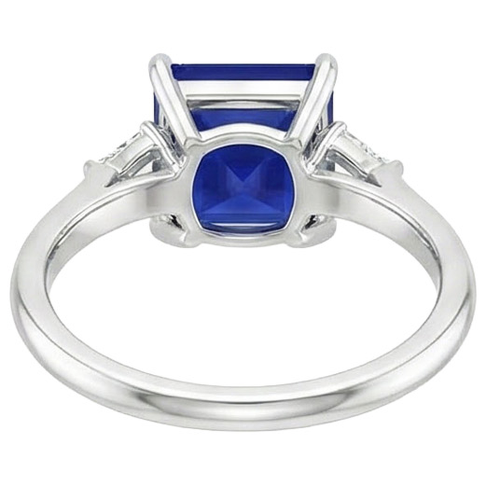 Women's Natural Earth Mined Diamond ( Not Lab Grown ) Ring Princess Blue Sapphire 5.25 Carats White Gold