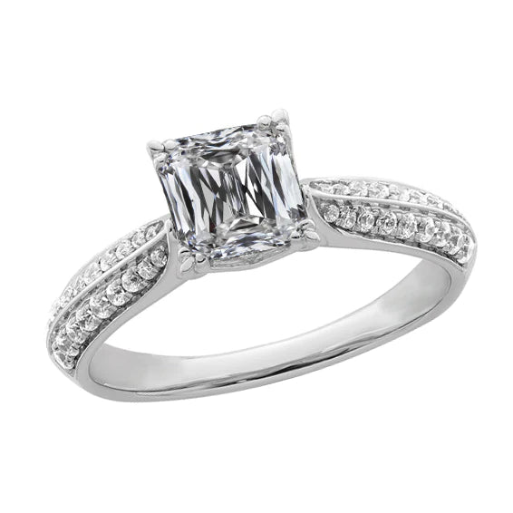 Women’s Cushion Old Cut Real Diamond Ring With Round Accents 5.25 Carats