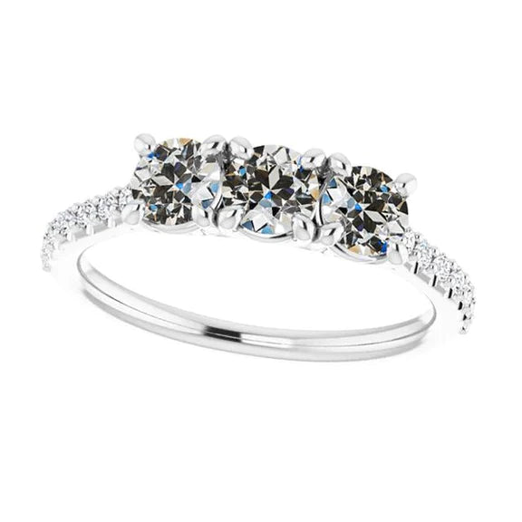 Women’s Engagement Ring Round Old Mine Cut Real Diamond Gold 4 Carats