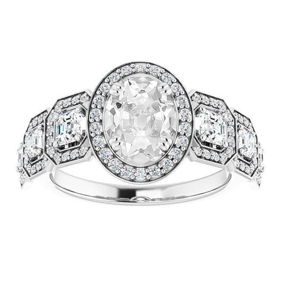 Women’s Halo Oval Old Cut Genuine Diamond Ring Double Prong Set 11.10 Carats